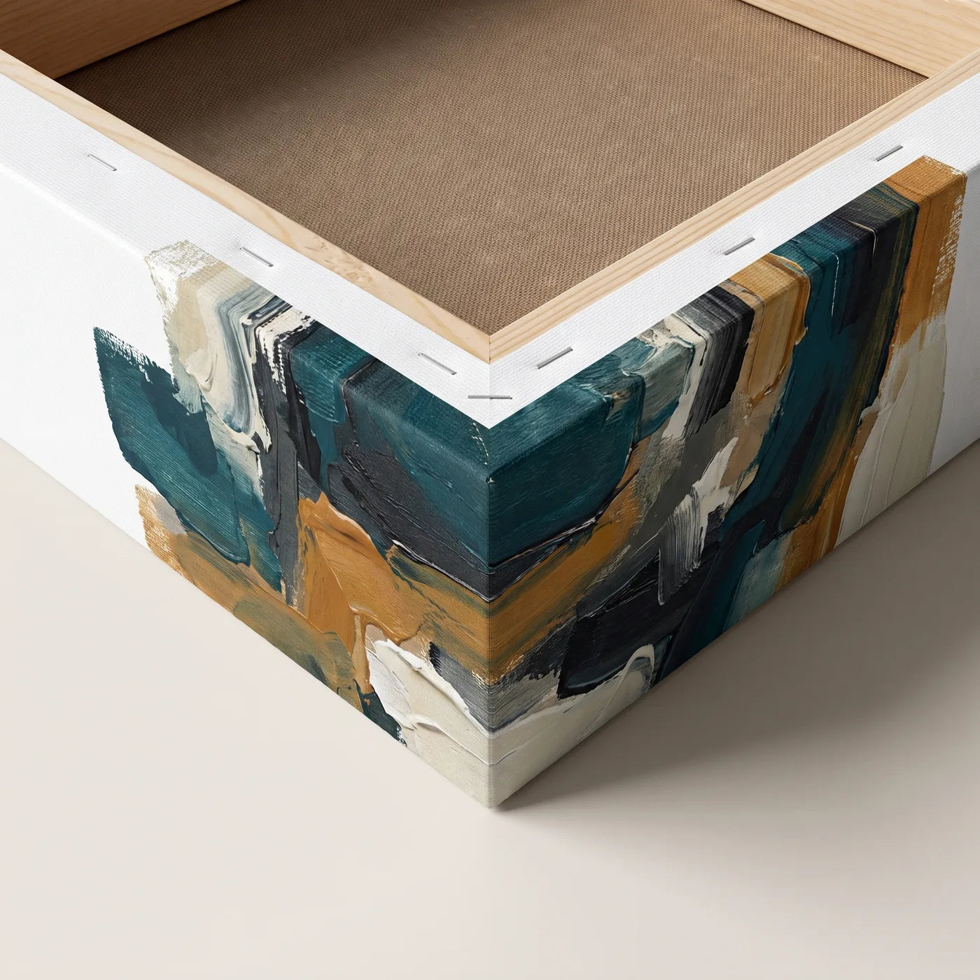 Mit Acryl gemaltes Bild, das auf der 5,8 cm tiefen Seite der 3D+-Leinwand weiterläuft