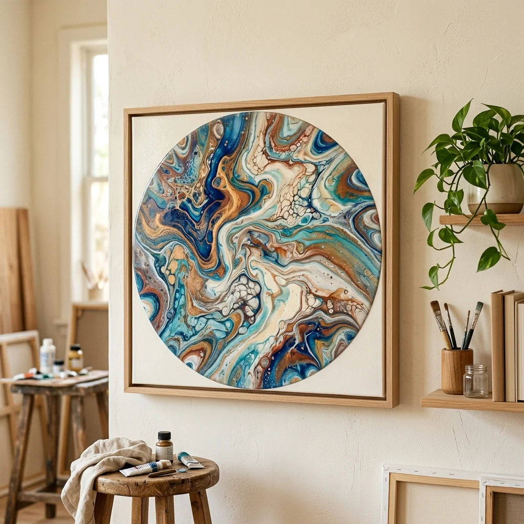 Abstraktes Fluid-Art-Bild an der Wand