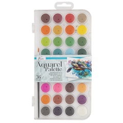 Set aus 36 Aquarellfarben und Pinsel