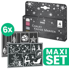 Weihnachtsschablonensammlung 6 Stück + Kreidemarker-Set für Glas